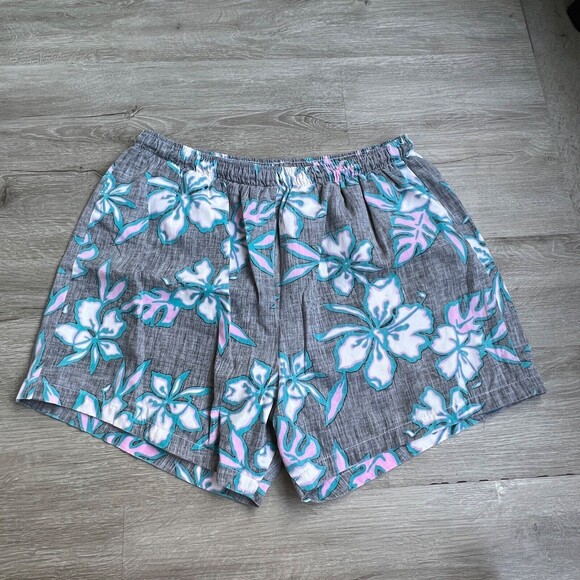 Vintage New Horizon Mens Gray Hawaiian Print Lined Swim Trunks XL - Picture 2 of 6